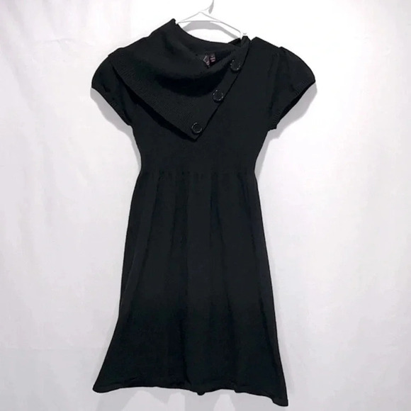 Imperfect black mini sweater dress ribbed top cute buttons stretchy XXS XS - Picture 1 of 7
